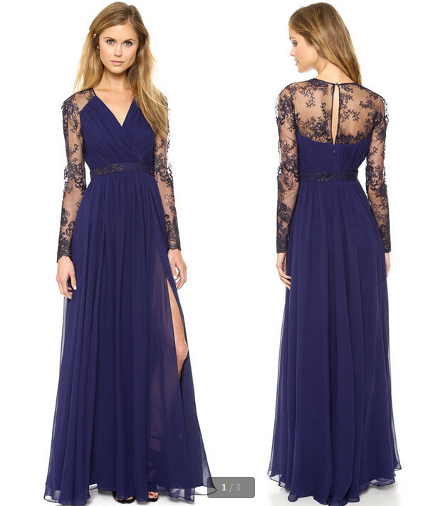 Lace Embroidery Stitching Chiffon Dress on Luulla