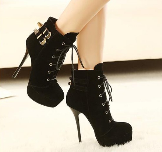 black high heel platform ankle boots