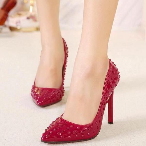 Pointed Rivet High Heeled Shoes Women S Shoes Single Shoes Red On Luulla