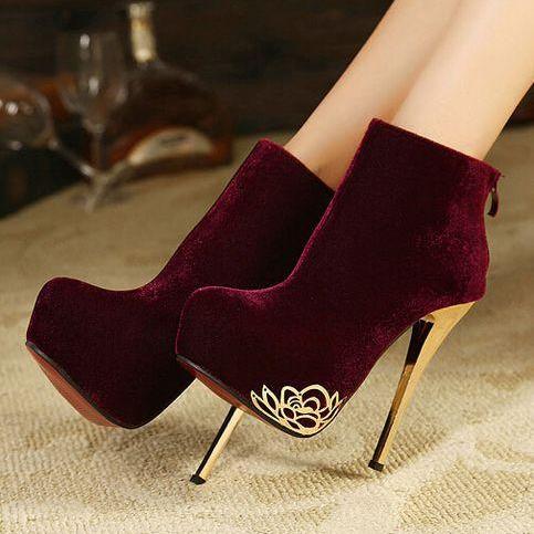wine colored high heel boots